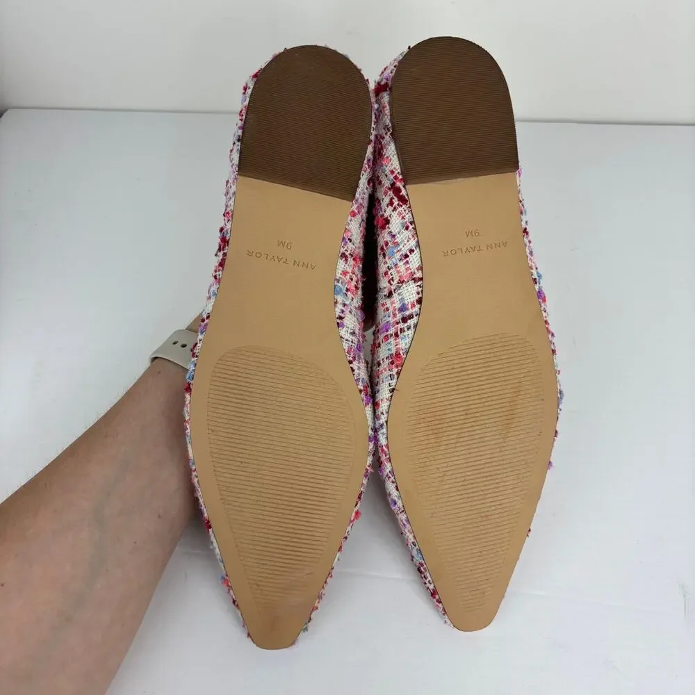 Ann Taylor Pink Tweed Flats Loafer Pointed Toe 9M